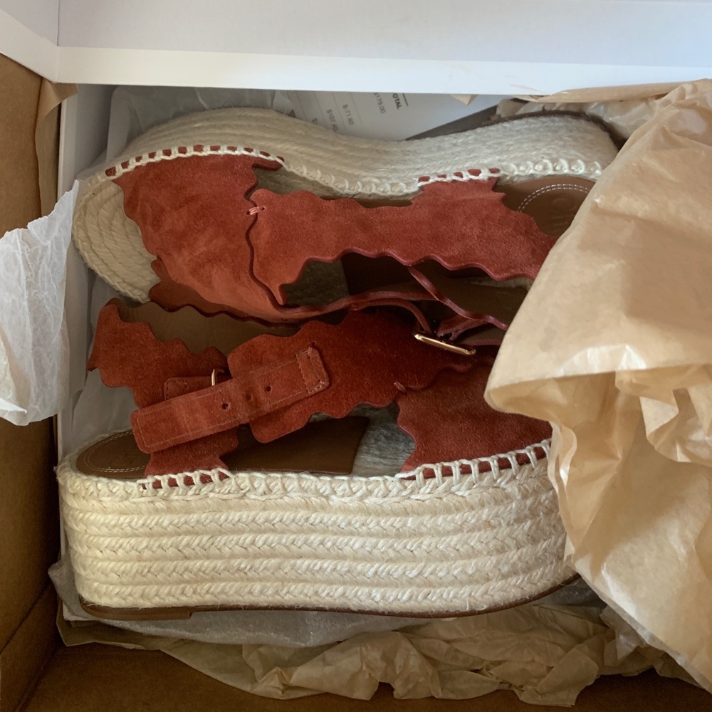 NWT authentic Chloé Lauren Scalloped Espadrille -7 - Picture 1 of 4